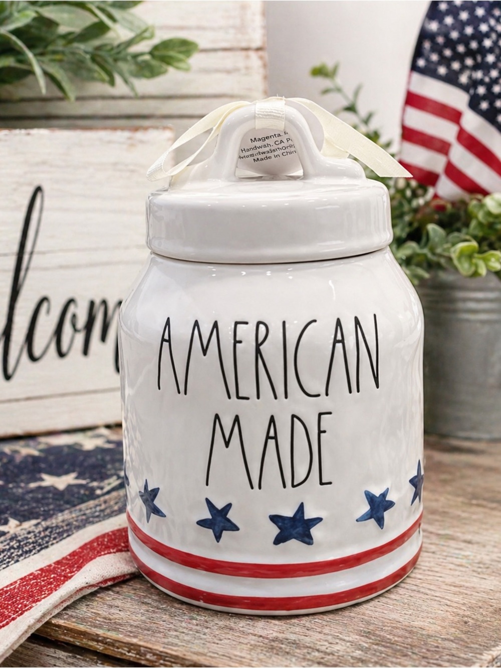 Rae Dunn NEW American Made Ceramic Canister Patriotic Farmhouse Decor